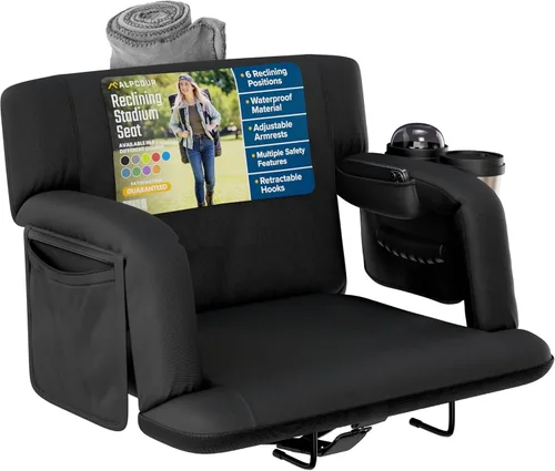 Miniatura 18 de Asientos de estadio reclinables para gradas con respaldo – Cojín ancho para silla de grada, reposabrazos, bolsillos grandes y múltiples