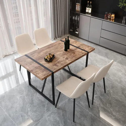 Miniatura 12 de YYQ Juego de mesa de comedor para 4, mesa de cocina de madera de 59 pulgadas y sillas para 4, moderno juego de mesa de comedor de 5 piezas con 4