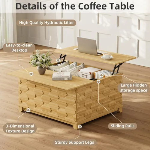 Miniatura 8 de BROTTAR Mesa de Centro con Tapa Elevable, Mesa de Centro Cuadrada de 31.5'' con Almacenamiento, Mesas de Centro Estilo Granja con Almacenamiento