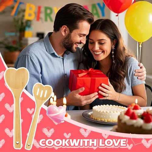 Miniatura 6 de Regalos de cumpleaños para mamá, 2 cucharas de madera con corazón para cocinar, regalos del día de la madre para mamá de hija o hijo, regalo