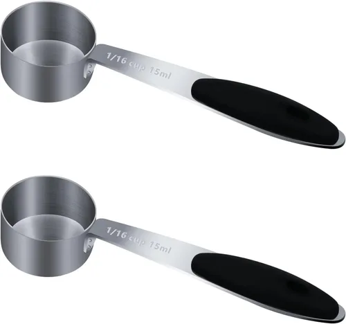 Miniatura 17 de LEIFENY 1 taza medidora individual de 3/4 tazas (6.0 fl oz, 6 onzas) con agarre de silicona negra, cucharada individual de acero inoxidable
