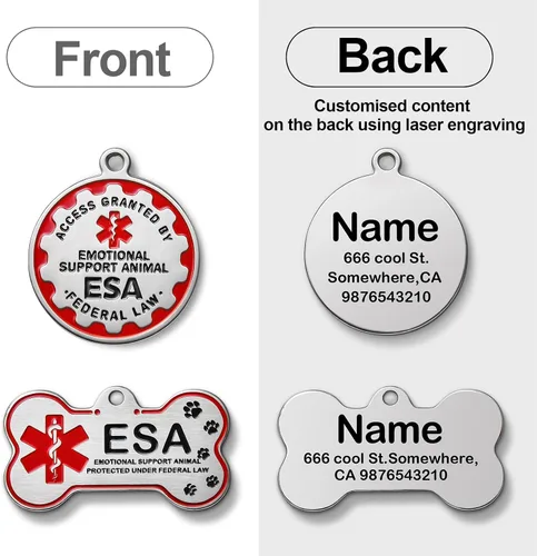 Miniatura 3 de HOPELF Etiqueta ESA personalizada grabada – Etiquetas de animales de apoyo emocional personalizadas para perros y gatos – Insignia de nombre