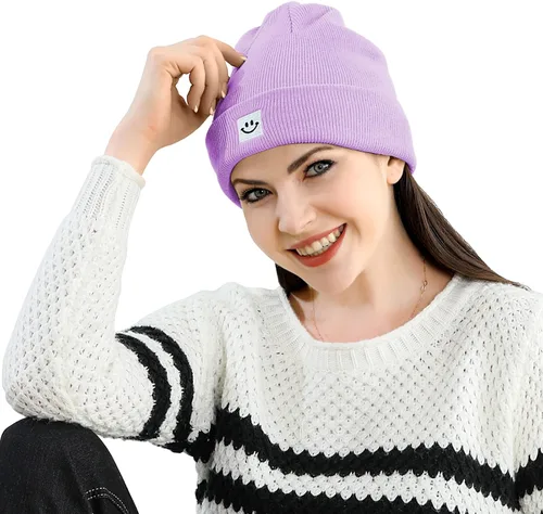 Miniatura 4 de MaxNova Gorro para mujer y hombre, diseño de cara sonriente, gorro de invierno, 2 paquetes