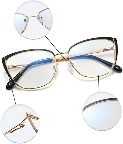 Miniatura 7 de Gafas de bloqueo de luz azul retro para mujer, marco de metal, gafas de ojo de gato