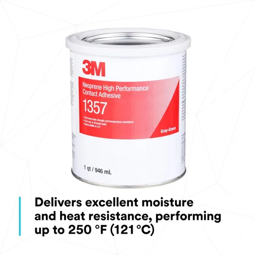 Miniatura 5 de 3M Adhesivo de contacto de neopreno de alto rendimiento 1357, gris y verde, lata de 1 cuarto de galón, alto rendimiento, larga duración, ofrece una