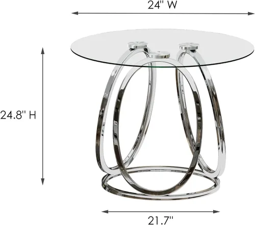 Miniatura 2 de O&K FURNITURE Mesa auxiliar plateada para sala de estar, mesa auxiliar de vidrio para dormitorio, moderna mesita de noche redonda de vidrio