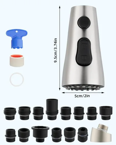 Miniatura 6 de Hibbent Reemplazo del cabezal del grifo de cocina, boquilla de pulverización de 3 funciones del cabezal del grifo de cocina con 9 adaptadores