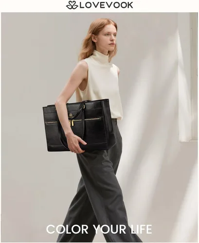 Miniatura 2 de LOVEVOOK Bolsa para laptop para mujer, bolsas tote de trabajo vintage de 15.6 pulgadas para mujer, bolsa de cuero para maestros, bolso grande