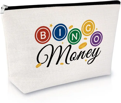 Sfodiary Bolsa de regalo para amantes de los juegos de bingo - Bolsa de cosméticos para amantes del casino para mujeres Bingo Player, White-Bingo