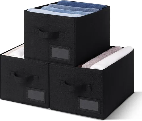 Miniatura 16 de GRANNY SAYS Contenedores de tela para almacenamiento, contenedores de armario para estantes, canasta de almacenamiento con asas, cajas de Gris ceniza