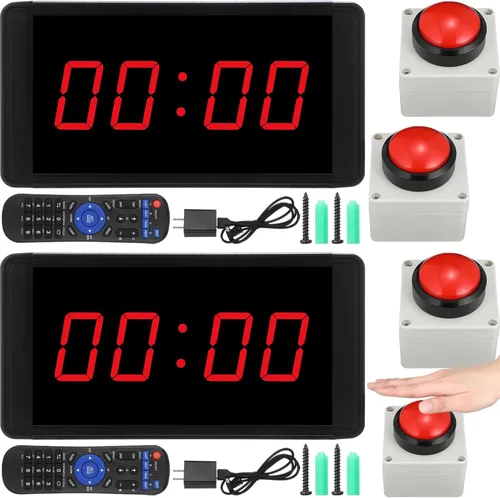 Relaxweex Juego de 2 relojes de gimnasio de 1.5 pulgadas, temporizador de descanso digital grande para sala de fitness con botón de inicio/parada y
