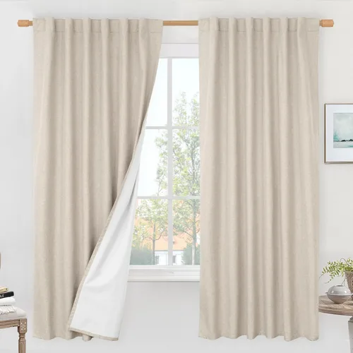 Miniatura 75 de LAMIT Cortinas de lino natural 100 % opacas para ventana, para dormitorio, 45 pulgadas, cortinas térmicas con textura de lino estilo granja