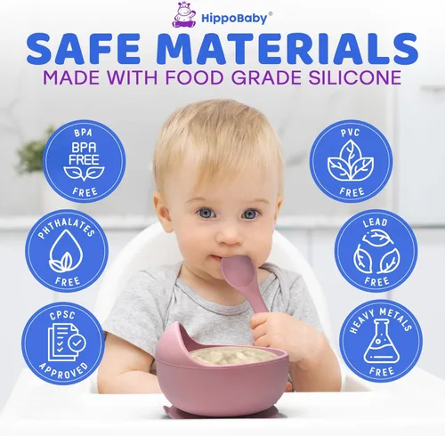 Miniatura 5 de HippoBaby Suministros de destete para bebés Juego de alimentación para bebés de silicona de 10 piezas, babero para bebé y niño pequeño, taza