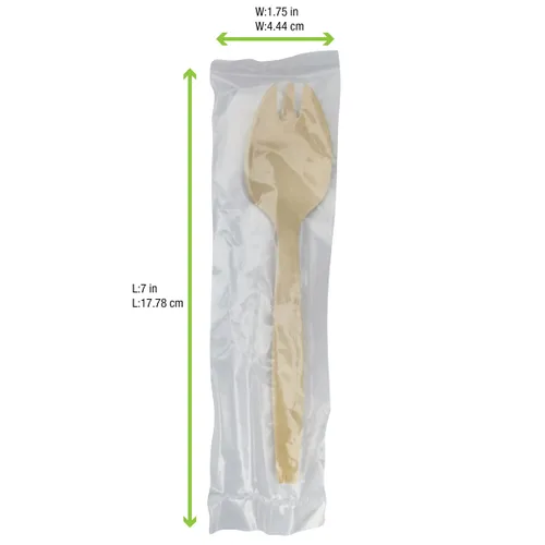 Miniatura 3 de PacknWood - 210SPKBEM - Tenedores envueltos individualmente - Cubiertos de bambú 100% naturales y compostables, Spork de plástico desechable