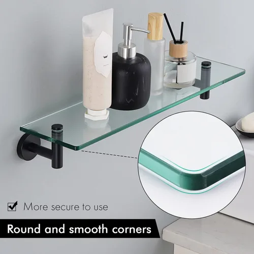 Miniatura 4 de KES Estante de baño de vidrio con vidrio templado de 8 mm de grosor y soportes negros mate de acero inoxidable SUS 304 de 20 pulgadas, organizador