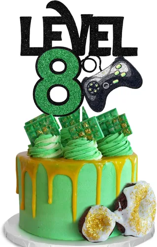 Decoración para pastel de juego de nivel 8 – Suministros de fiesta de 8 cumpleaños para niños – Decoración de fiesta de juegos ganador