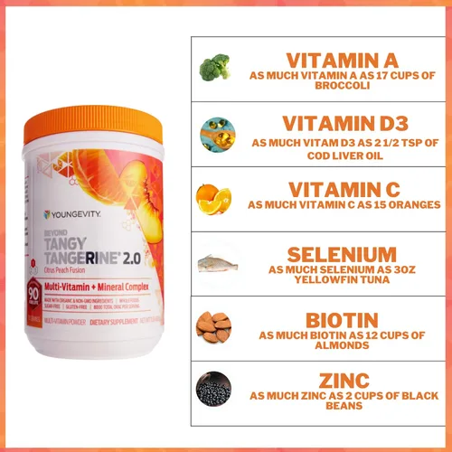 Miniatura 6 de Youngevity Beyond Tangy Tangerine 2.0 Citrus Peach Ultimate Complejo multivitamínico y mineral, hecho con alimentos naturales y integrales, 8,000