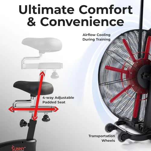 Miniatura 5 de Sunny Health & Fitness Premium Smart Cross-Training Fan Bike, Air Resistance Cardio Machine w/330lb Capacity for Intensive Home Workout