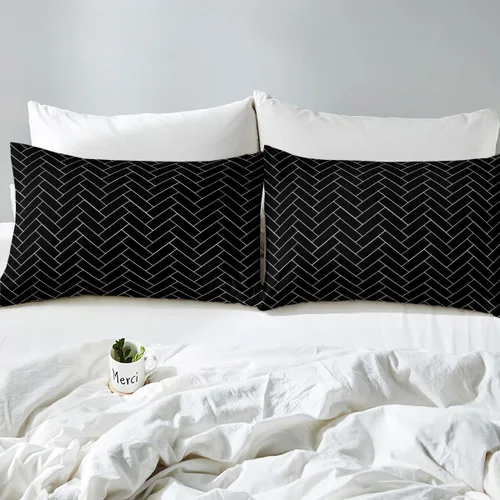 Miniatura 6 de Juego de funda de edredón geométrica negra Twin XL, juego de ropa de cama a rayas negras y blancas, moderno, suave, de lujo, de microfibra