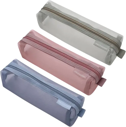 Colorlife Bolsa de malla para bolígrafos, paquete de 3 bolsas de malla con cremallera, estuche organizador multifuncional para lápices, bolsa de 3