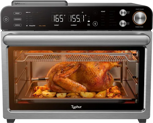 Miniatura 11 de Typhur Horno de sincronización con sonda de termómetro inalámbrico inteligente de carne, freidora de aire 12 en 1, combo de horno tostador, Acero