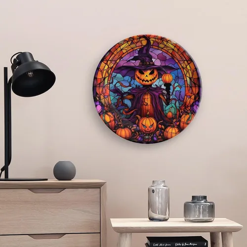 Miniatura 5 de Platos decorativos, diseño de espantapájaros de Halloween, placa de exhibición con diseño de vitrales para el hogar, oficina, cocina, decoración