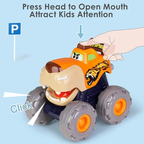 Miniatura 3 de iPlay, iLearn Juguete de camión monstruo de 3 piezas, auto de tracción para bebé, camiones de animales Push Go, vehículo de juego de ruedas grandes
