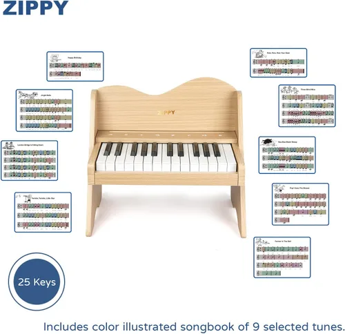 Miniatura 3 de Teclado de Piano para Niños ZIPPY, Piano Digital de 25 Teclas para Niños, Panel de Control Táctil Sensible, Volumen Ajustable, Mini Instrumento Roble