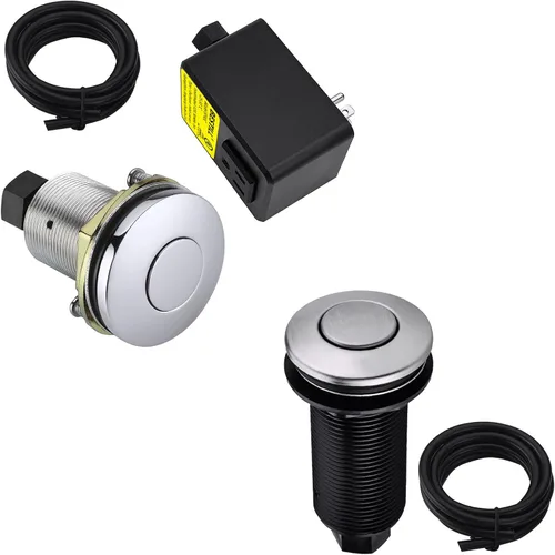 BESTILL Kit de interruptor de aire para triturador de basura, listado UL, botón superior del fregadero con cubierta de latón, cromo, níquel cepillado