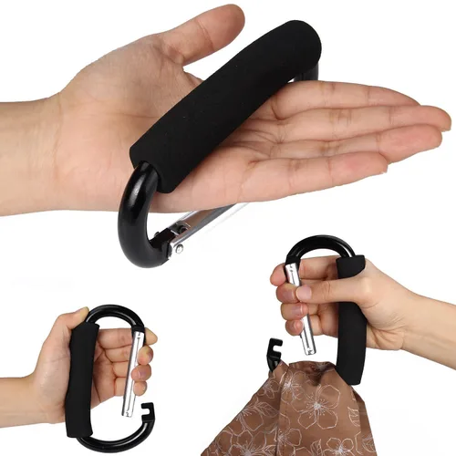 Miniatura 6 de Ganchos grandes para cochecito de mamá, 2 piezas de mosquetón, organizador de ganchos para colgar bolsos, bolsas de pañales, bolsas de compras. Clip