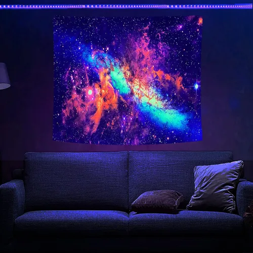 Miniatura 14 de PSYHILAR Blacklight Tapestry - Póster para colgar en la pared, diseño de galaxia, nebulosa, estrellas, galaxia, nebulosa, universo neón, reactivo a