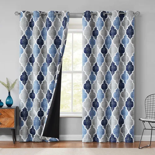 Miniatura 14 de Beauoop Cortinas 100% Opacas de 45 Pulgadas de Largo, 2 Paneles para Dormitorio, Sala de Estar, Gris Aqua Marroquí Geométrico, Oscurecimiento
