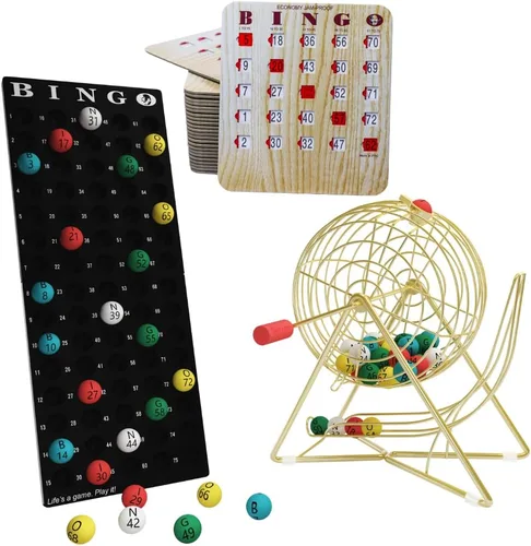 MR CHIPS Juego de jaula de bingo y bolas con 10 tarjetas de bingo a prueba de atascos