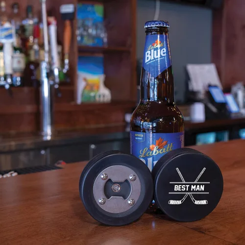 Miniatura 4 de Disco de hockey de acero inoxidable para abrebotellas, regalo para el mejor hombre padrinos de boda, disco impreso – Propuesta de disco de hockey