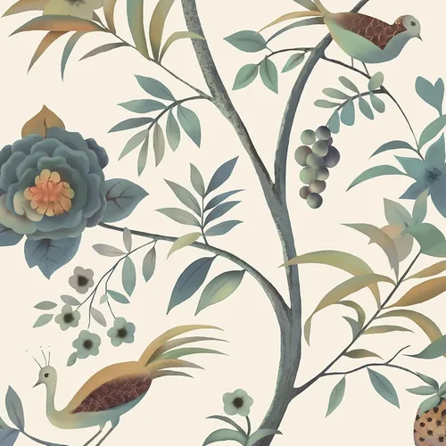 Miniatura 9 de Toduso Papel tapiz para despegar y pegar, papel tapiz floral vintage, papel de contacto con flores verdes, pájaros, árbol, papel de contacto