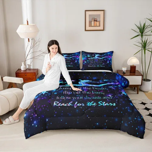 Miniatura 50 de Manfei - Juego de edredón para amantes de la gimnasia y la danza, tamaño individual, juego de ropa de cama romántica con diseño de cielo estrellado