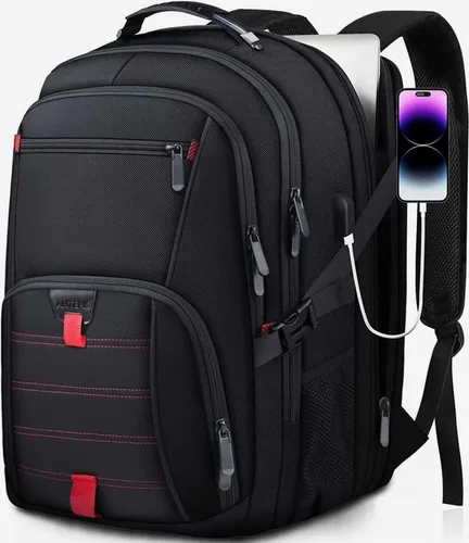 Miniatura 7 de Mochila extra grande de viaje para portátil ANTERK, de 17.3 pulgadas, con puerto USB, de 50L, antirrobo, resistente al agua, mochila de trabajo