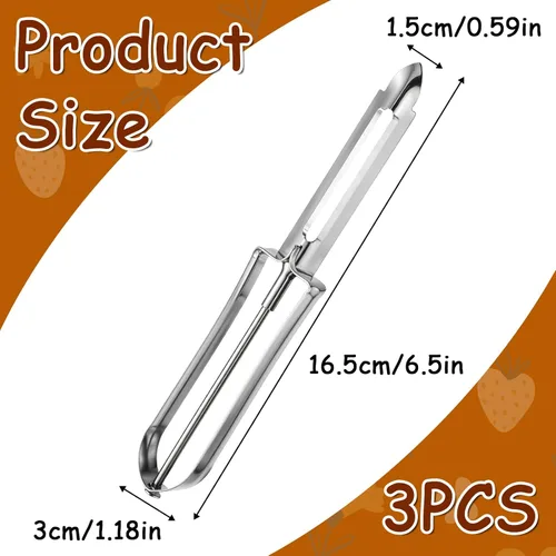 Miniatura 2 de Paquete de 3 peladores de verduras para cocina, pelador de papas y frutas de acero inoxidable con mango ergonómico de fácil agarre, apto