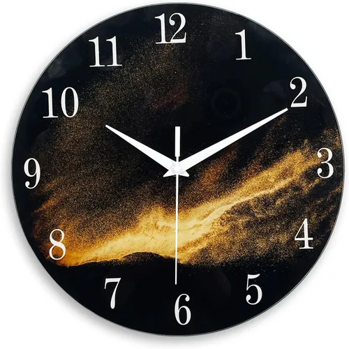 Reloj de pared moderno negro y dorado con pilas, reloj de pared silencioso de 12 pulgadas, reloj de pared de vidrio sin tictac para sala de estar