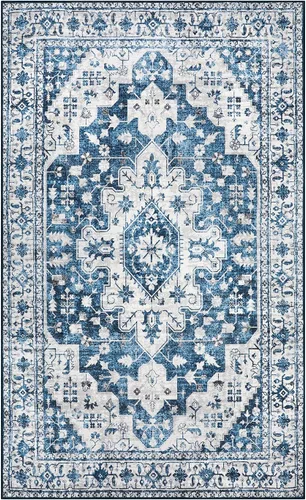 Miniatura 28 de Moynesa Alfombra de pasillo ultra fina lavable de 2 x 6 pies, antideslizante, resistente a las manchas, alfombra vintage que no desprende para Gris