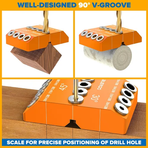 Miniatura 3 de BLEKOO - Plantilla de guía de taladro angular naranja con 4 brocas para kit de tornillos de retraso de barandilla de cable y postes de madera