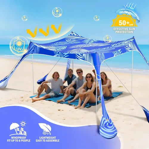 Miniatura 2 de 2PM SPORTS - Toldo de playa con dosel UPF50+ de protección UV, refugio para sol grande al aire libre para picnic familiar, camping, viajes, pesca