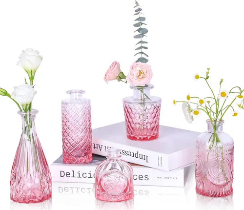 Miniatura 24 de UPBUD Juego de 36 jarrones de vidrio transparente para brotes, mini jarrón de flores para centros de mesa, pequeños jarrones transparentes a granel