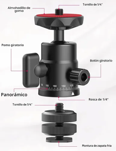 Miniatura 3 de ULANZI H28 - Cabezal de trípode panorámico con doble zapata caliente y adaptador de montaje de cámara DSLR, accesorios de fijación de fotografía