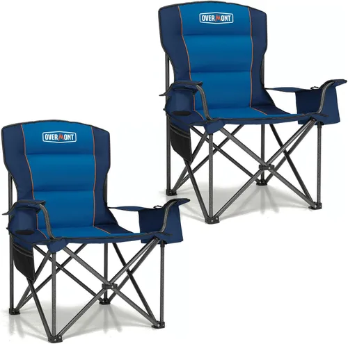 Miniatura 8 de Overmont Silla de camping plegable de gran tamaño, soporte de 500 libras con bolsillos acolchados para enfriar, sillas plegables resistentes