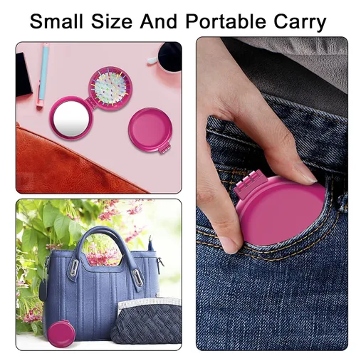 Miniatura 6 de ONLYFU Paquete de 8 mini cepillos de pelo con espejo, cepillos compactos plegables con cerdas de nailon suaves, peine de bolsillo de viaje