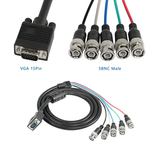 Miniatura 7 de MEIRIYFA Cable adaptador VGA a BNC, HD15 VGA a 5 BNC RGBHV macho coaxial de alta resolución para HDTV Monitor Cable (negro)