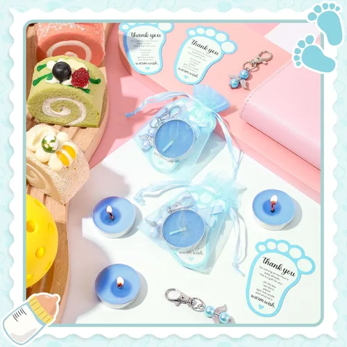 Miniatura 5 de Landical 50 juegos de regalos de baby shower para invitados, incluyendo 50 velas de té sin perfume, 50 llaveros de ángel, 50 bolsas de regalo, 50