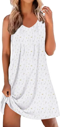 Miniatura 20 de Ekouaer Camisones para Mujeres Sin Mangas Camisa de Dormir Tipo Tank Camisón Cuello en V Camisola Plisada Camisa de Noche Vestido de Dormir Suave