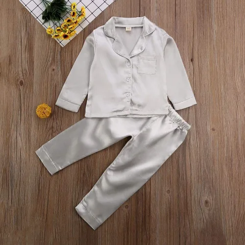 Miniatura 39 de Conjunto de pijama de manga larga con botones para niña pequeña, conjunto de ropa de dormir